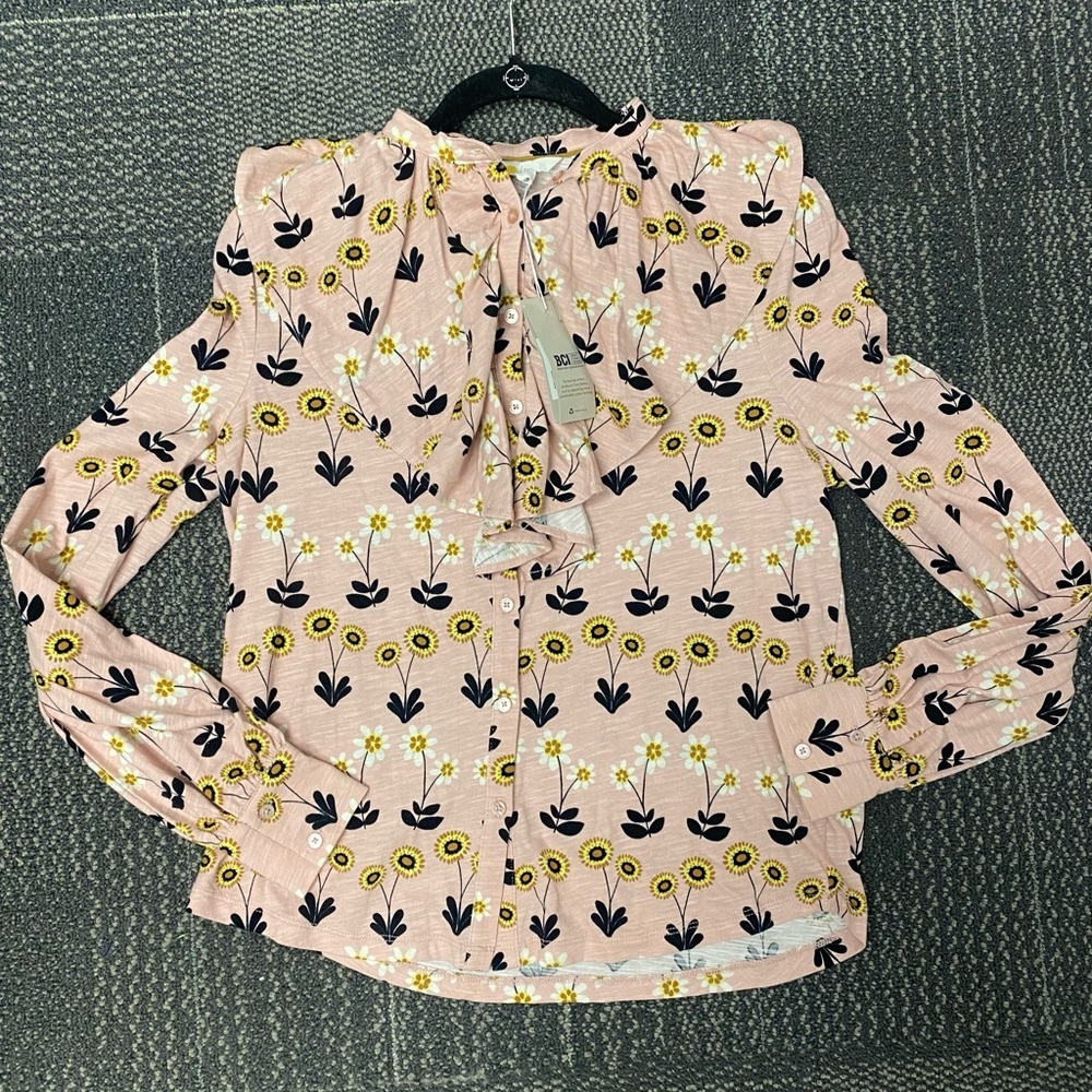 NWT Boden Dusty Rose Floral Ruffle Front Shirt Size 6R - Picture 6 of 10
